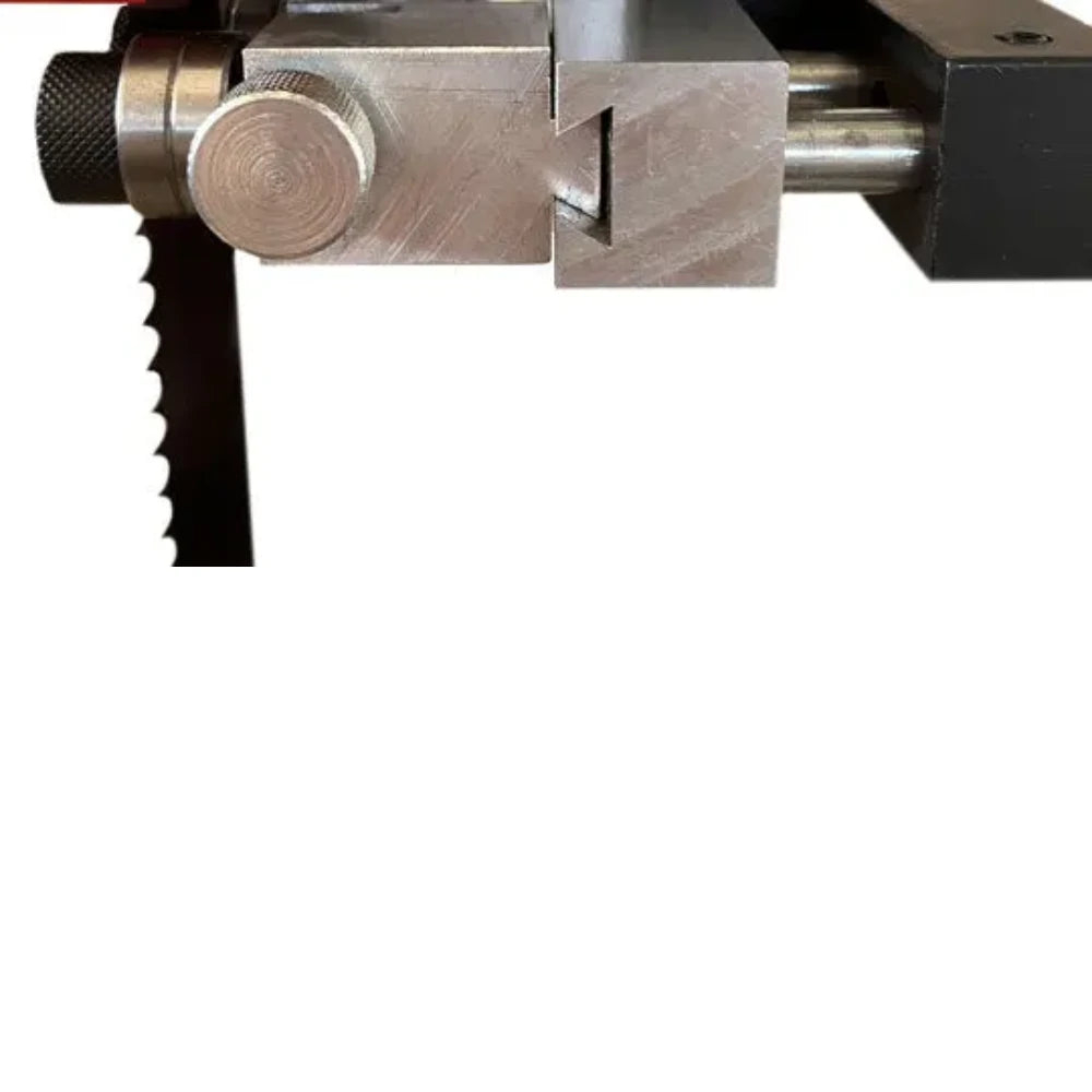 Upper blade guide assembly with bearings and adjustment knobs