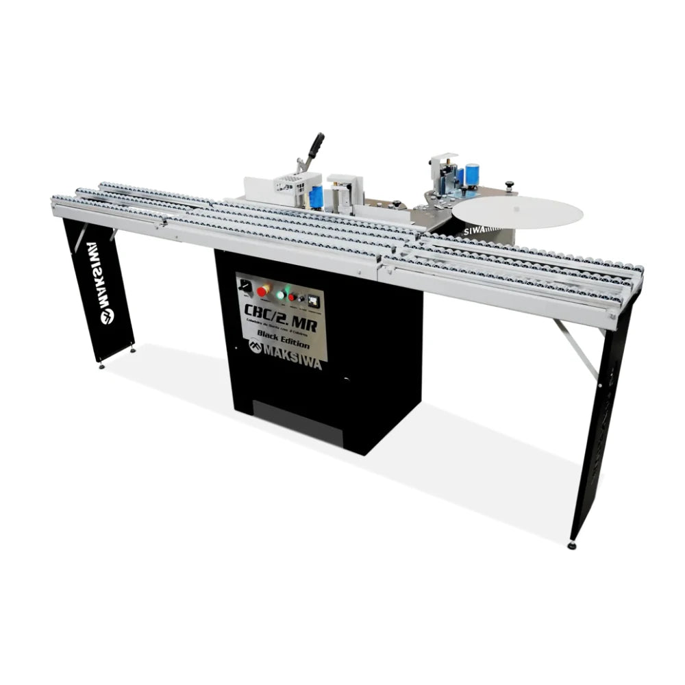 Maksiwa CBC/2.MR dual glue pot cabinet edgebander with long roller infeed/outfeed table