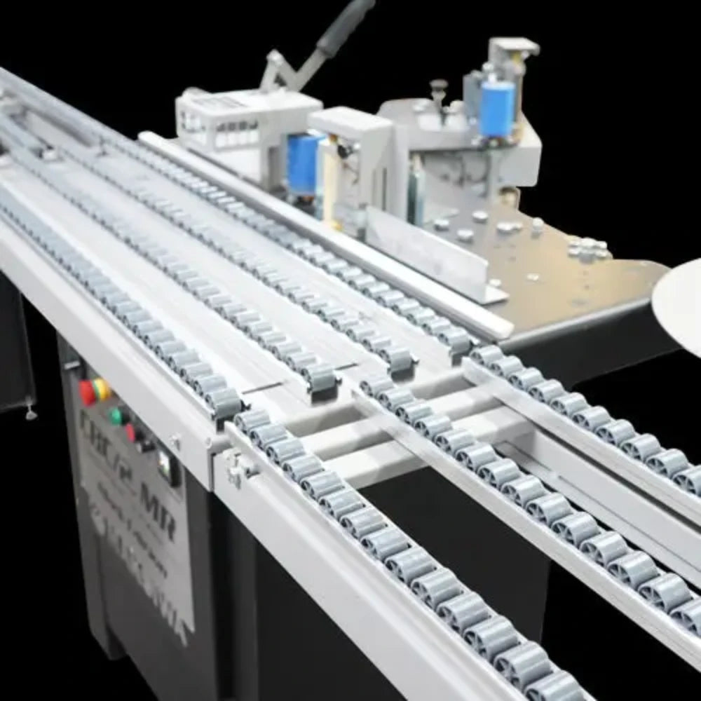 Maksiwa CBC/2.MR dual glue pot cabinet edgebander with long roller infeed/outfeed table