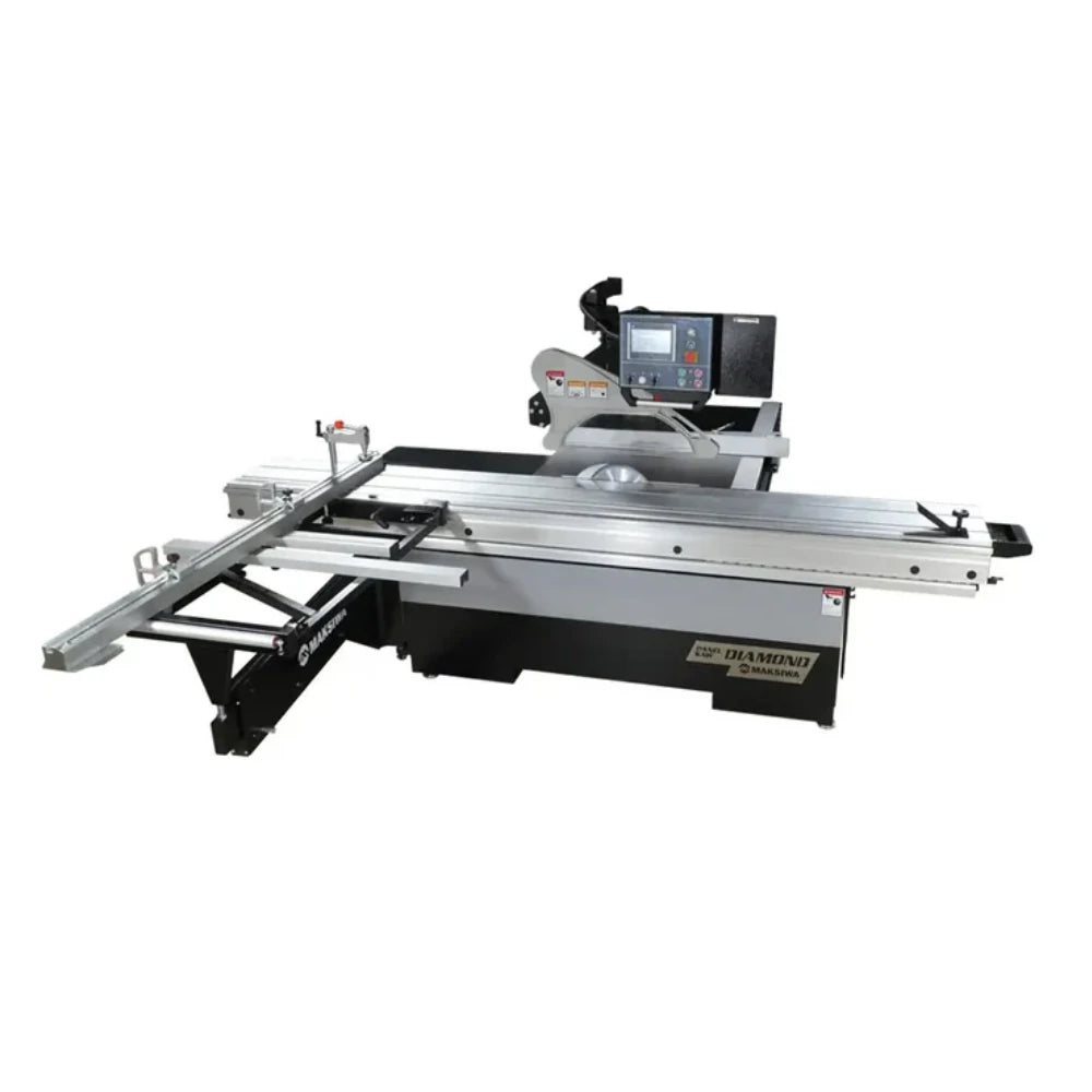 Blade guard and scoring assembly on Maksiwa sliding panel saw