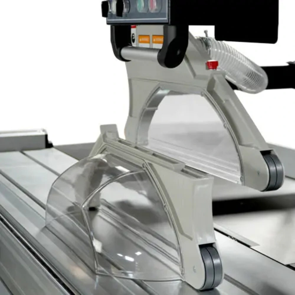 Rear view showing cable track and sliding carriage supports