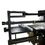 Side angle of sliding saw base with outrigger support platform