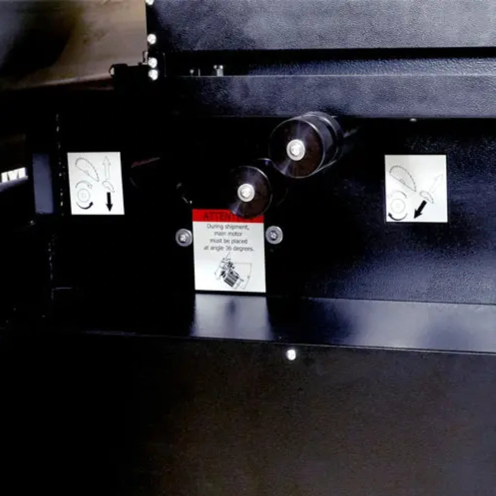 Wide view of saw with overhead guard and rip fence