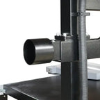 Dust extraction hose and support arm behind sliding table