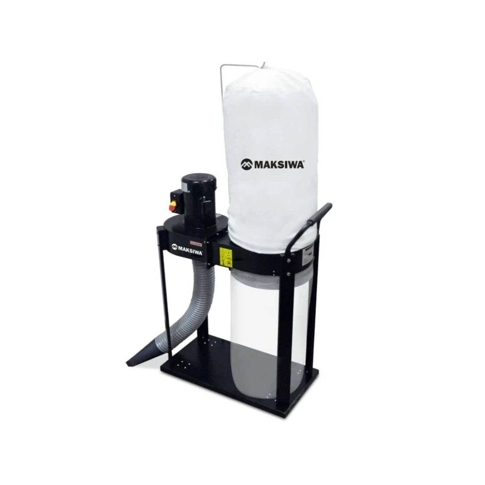 Hands securing Maksiwa dust collector bag on steel frame