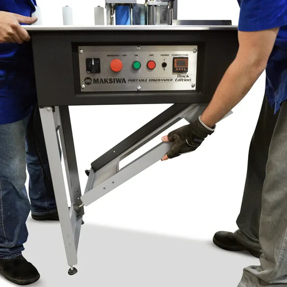 Maksiwa CBC.E portable edge bander with integrated stand and edge banding roll holder